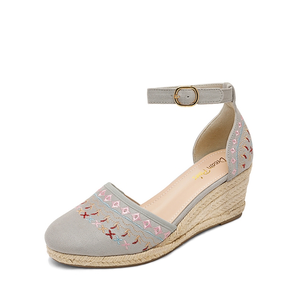 Closed Toe Espadrille Wedges - LIGHT GREY -  0